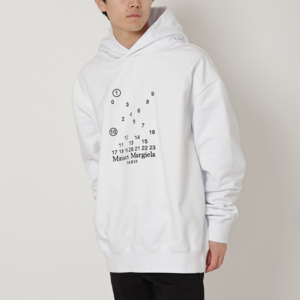 Maison Margiela（メゾンマルジェラ）のパーカーが入荷しました&star;パキッとしたクリーンカラーのパーカー。フロントにあしらったカレンダーロゴプリントが引き立ちます。ゆったりと