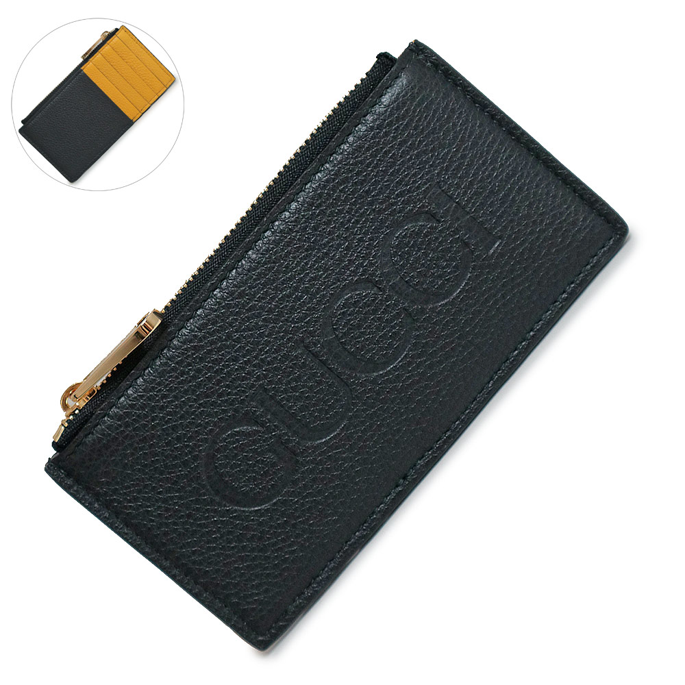 （新品・未使用品）グッチ GUCCI ロゴ ジップ カードケース 名刺入れ 定期入れ パスケース コインケース 小銭入れ 財布 レザー ブラック