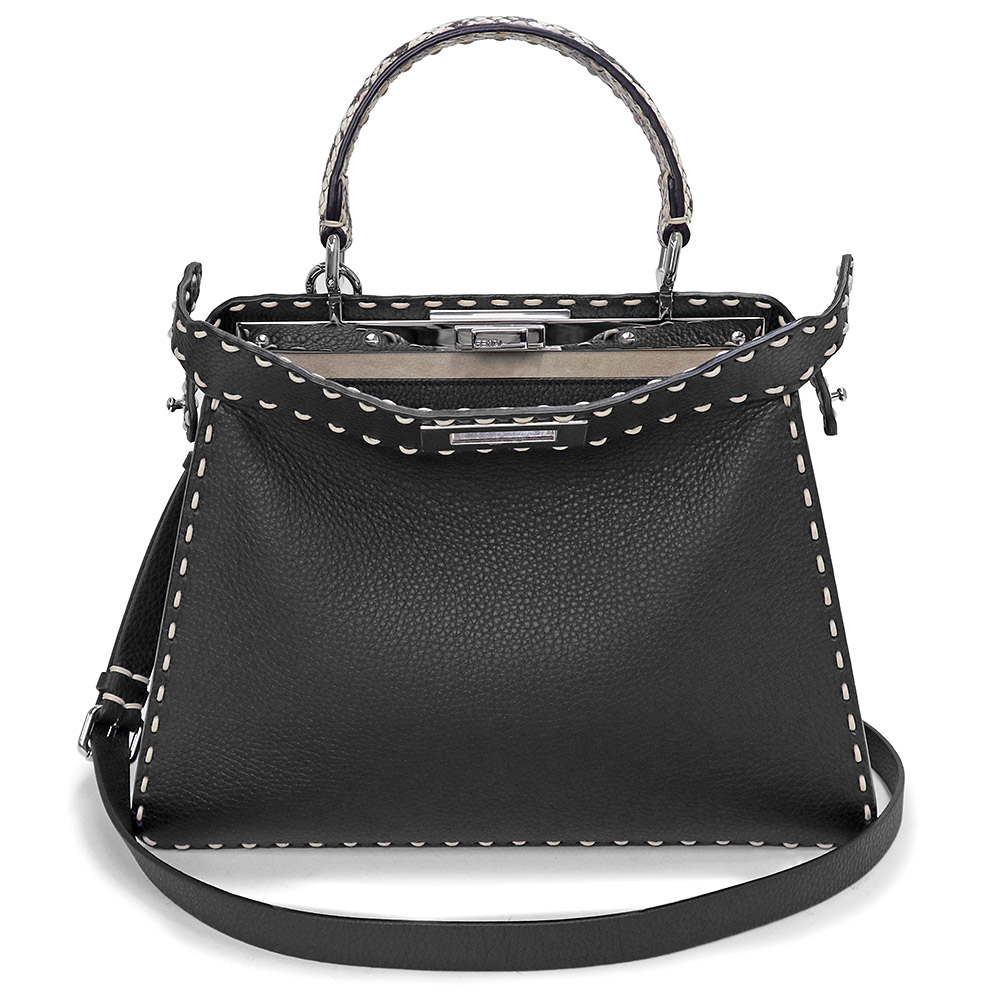 （未使用 展示品）フェンディ FENDI ピーカブーミディアム ショルダー ハンドバッグ 2way 斜め掛け パイソン エキゾチックレザー ブラッ