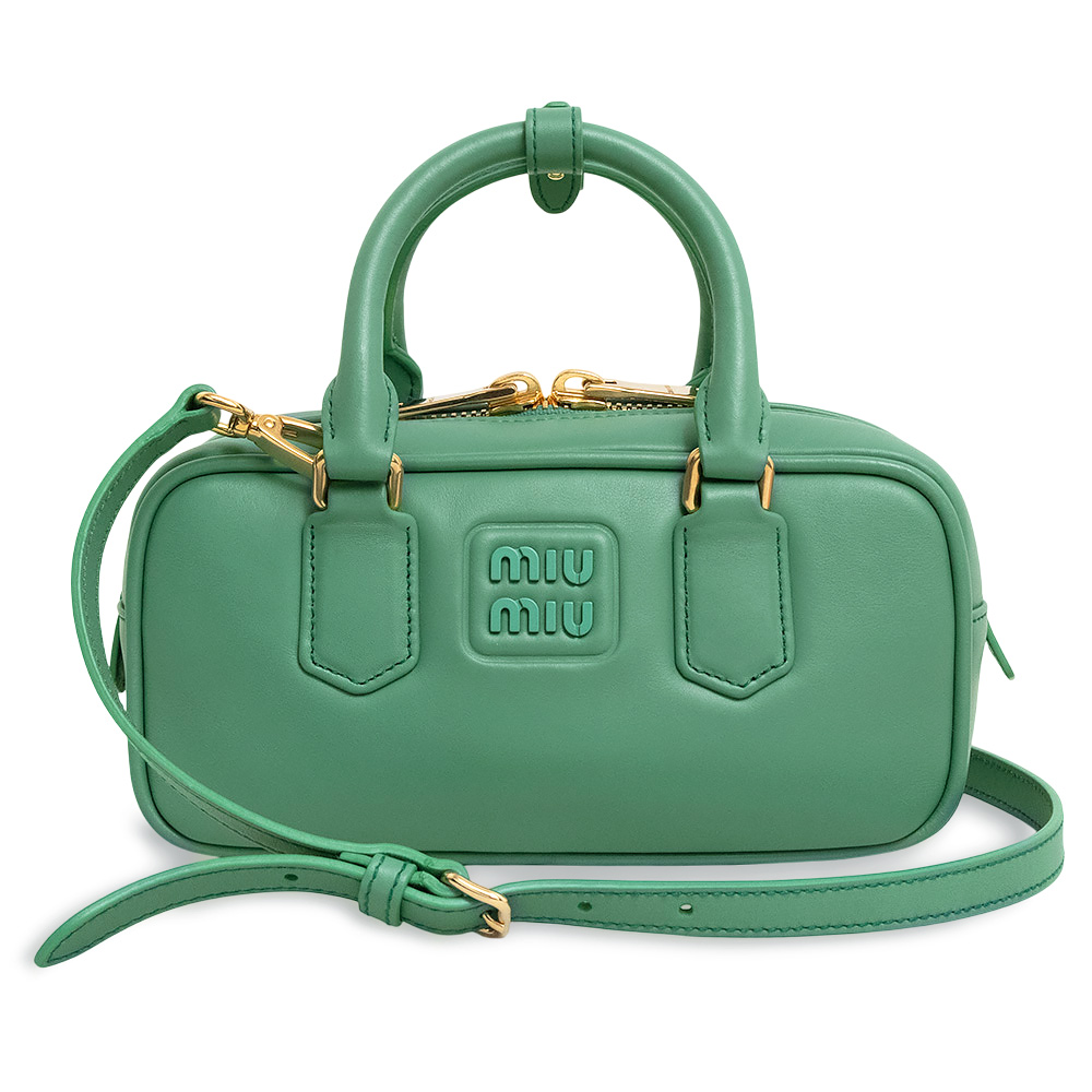（新品・未使用品）ミュウミュウ miu miu アルカディ レギュラー 2Way ショルダー ハンドバッグ 斜め掛け レザー セージグリーン 緑 ゴー