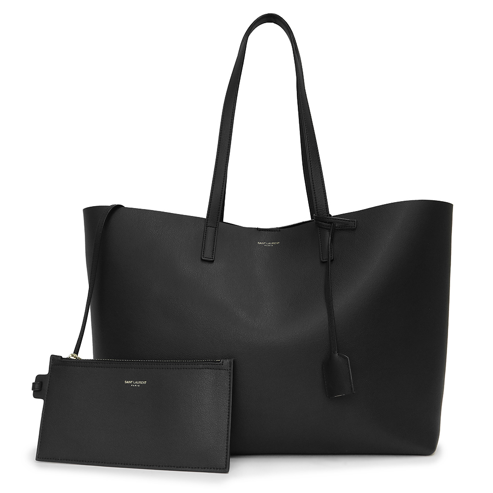 （未使用 展示品）イヴ サンローラン YVES SAINT LAURENT ショッピングバッグ トートバッグ カーフスキン レザー ブラック 黒 ゴールド