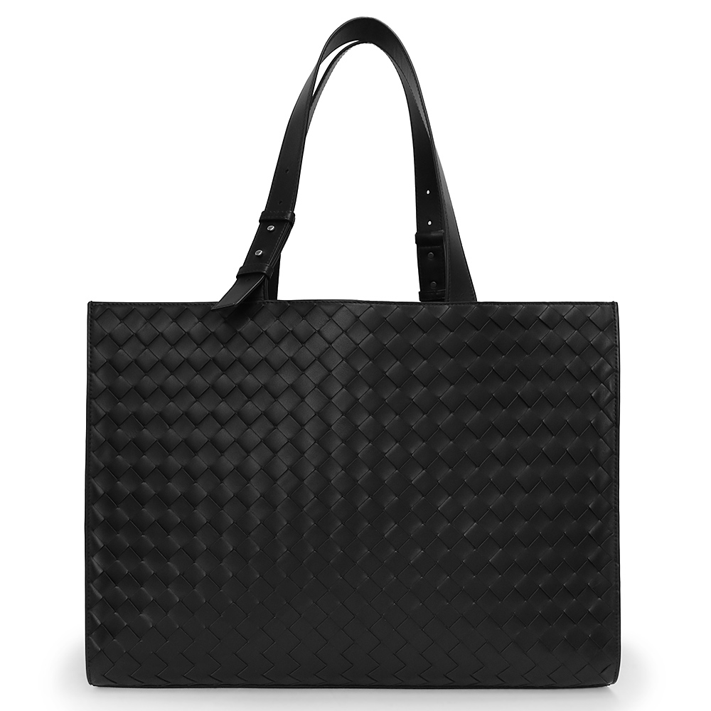 （未使用 展示品）ボッテガヴェネタ BOTTEGA VENETA カーゴ イントレチャート トートバッグ カーフスキン レザー ブラック 黒 シルバー