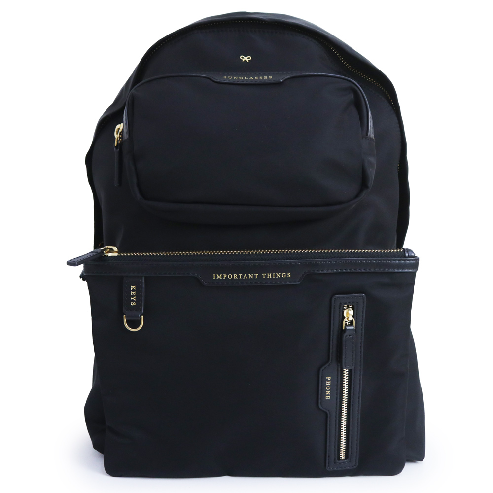 （未使用 展示品）アニヤ ハインドマーチ Anya Hindmarch マルチポケット バックパック リュック デイパック ナイロン ブラック ゴール