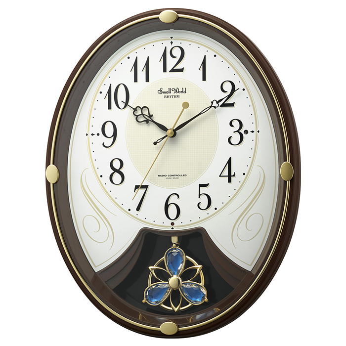 リズム 電波時計 掛け時計 スモールワールドリリィN 4MN554RH06 茶色