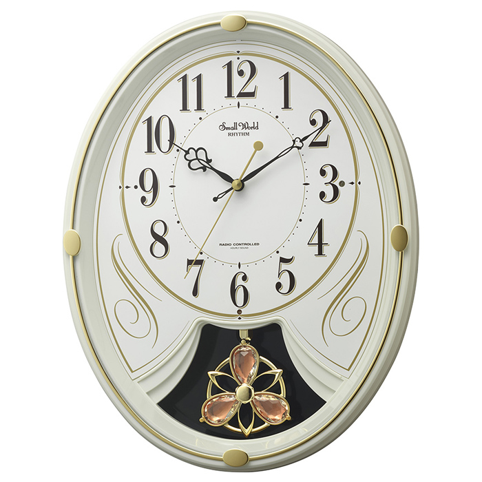 リズム 電波時計 掛け時計 スモールワールドリリィN 4MN554RH10 アイボリー