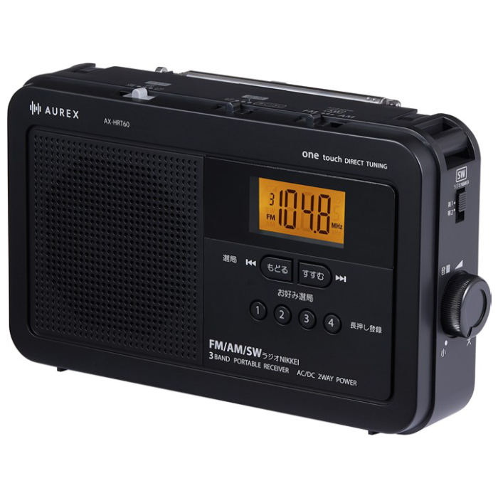 東芝 AM FM ホームラジオ AUREX LEDライト付き 声くっきり機能搭載 デカ文字 バックライト液晶 AX-HRT60-K ブラック