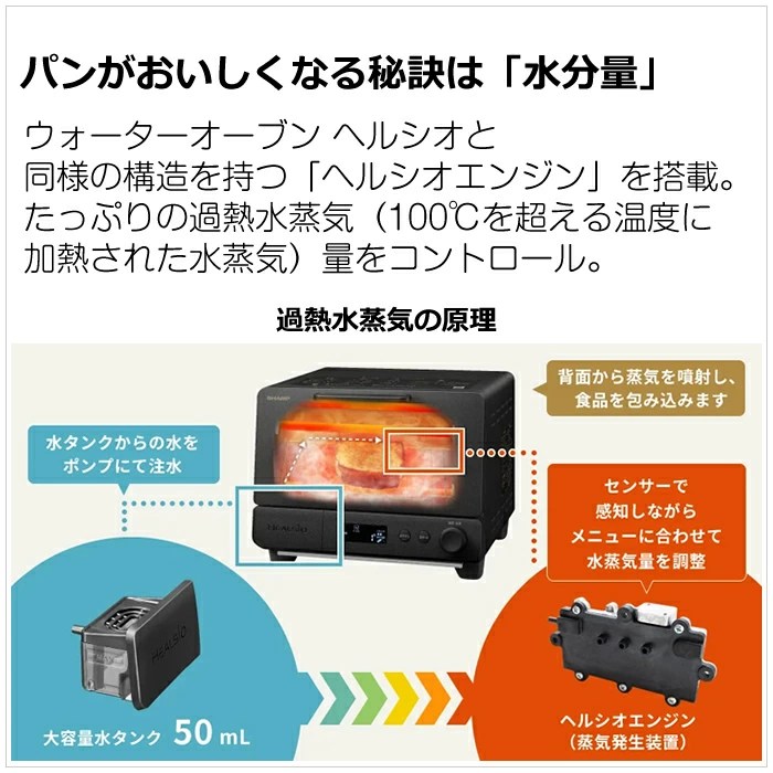 シャープ ウォーターオーブントースター ヘルシオ トースター AX-WT1-W ホワイト