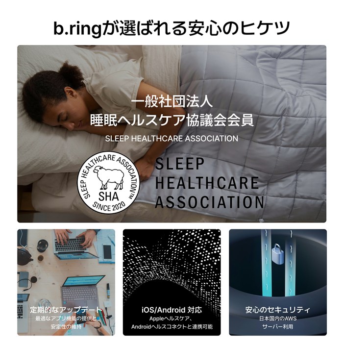 b.ring ブリング 正規販売店 AIスマートリング 7サイズ ステンレススチール G2 第二世代 サイズ計測キット付き B075SBK2-SET ブラック