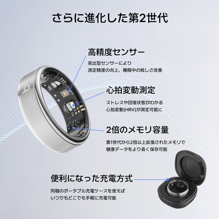 b.ring ブリング 正規販売店 AIスマートリング 9サイズ ステンレススチール G2 第二世代 サイズ計測キット付き B095SSV2-SET シルバー