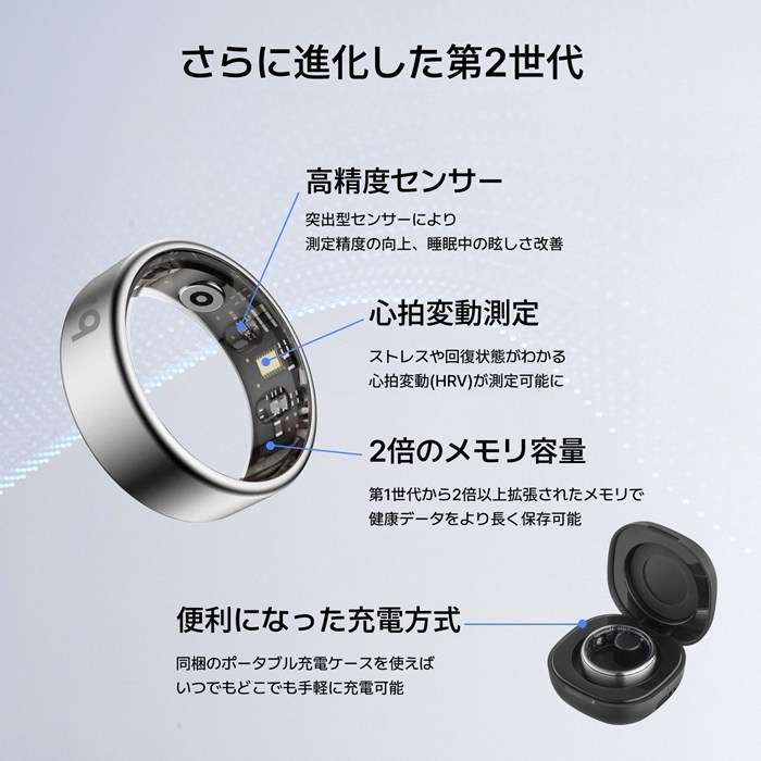 b.ring ブリング 正規販売店 AIスマートリング 11サイズ チタニウム G2 第二世代 サイズ計測キット付き B115TNBK2-SET ブラック