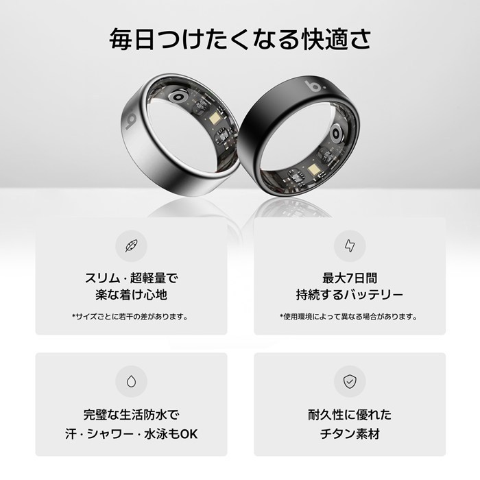 b.ring ブリング 正規販売店 AIスマートリング 11サイズ チタニウム G2 第二世代 サイズ計測キット付き B115TNBK2-SET ブラック