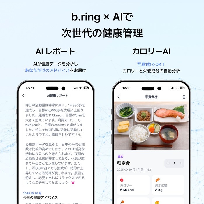 b.ring ブリング 正規販売店 AIスマートリング 12サイズ ステンレススチール G2 第二世代 サイズ計測キット付き B125SSV2-SET シルバー