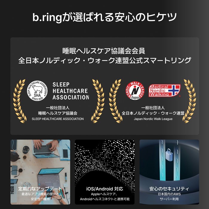 b.ring ブリング 正規販売店 AIスマートリング 12サイズ チタニウム G2 第二世代 サイズ計測キット付き B125TNSV2-SET シルバー