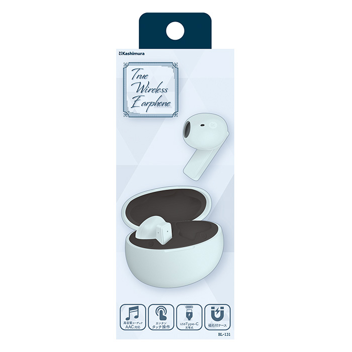 カシムラ 完全ワイヤレス ステレオイヤホン AAC パステル ブルー BL-131