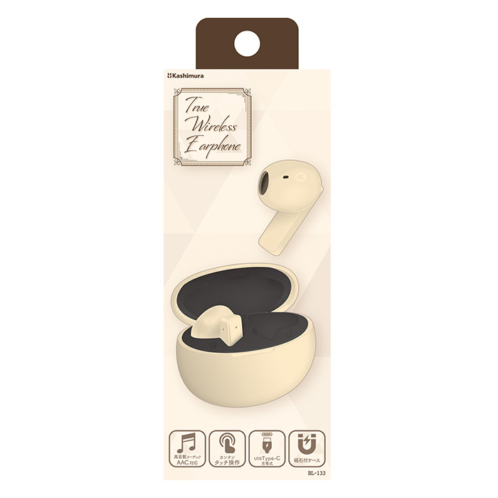 カシムラ 完全ワイヤレス ステレオイヤホン AAC パステル ベージュ BL-133