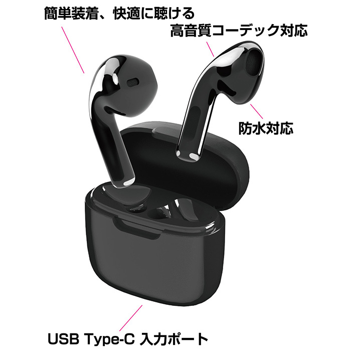 カシムラ 完全ワイヤレス ステレオイヤホン インナーイヤー AAC 防水 BL-137 BK ブラック