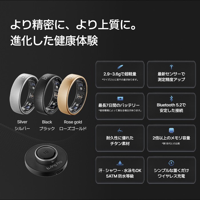 b.ring ブリング 正規販売店 AIスマートリング 10サイズ Pro G1 サイズ計測キット付き BP105TNRG1-SET ローズゴールド
