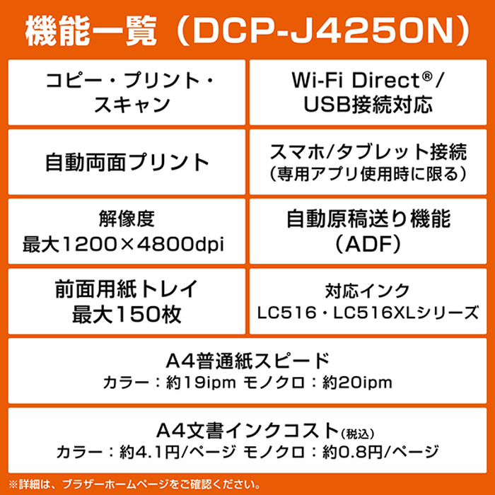 ブラザー プリンター PRIVIO プリビオ A4大容量インクジェット複合機 DCP-J4250N ホワイト brother