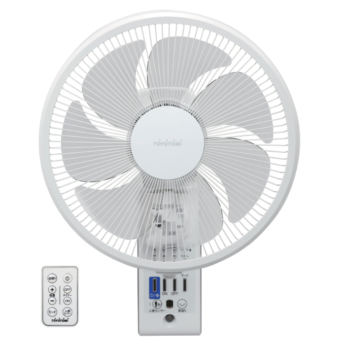 トヨトミ 壁掛け扇風機 人感センサー搭載 リモコン付 風量調節4段階 FW-S30R-W