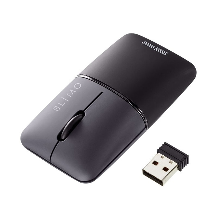 サンワサプライ ワイヤレス ブルーLED マウス SLIMO 3ボタン 無線 静音 充電式 USB Aレシーバー MA-WBS310BK ブラック LEDマウス スリム Type-C充電ケーブル内蔵 