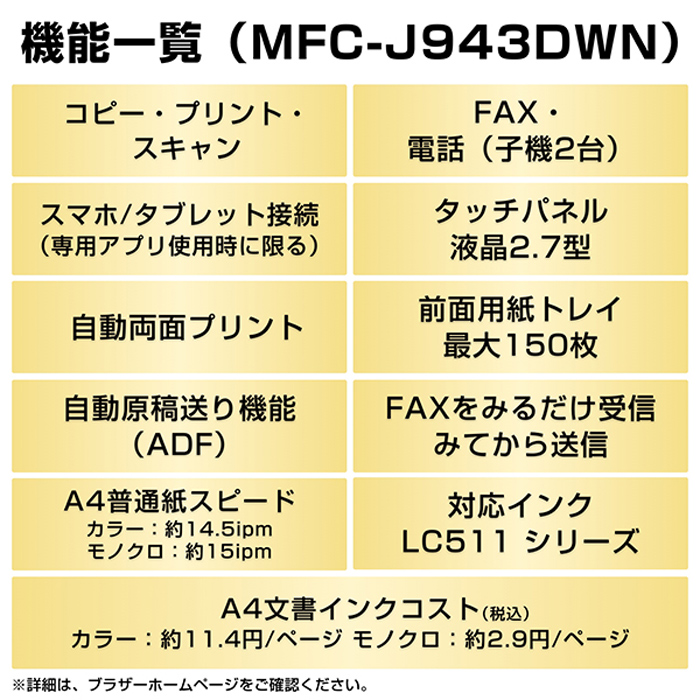 ブラザー プリンター PRIVIO プリビオ A4インクジェット複合機 MFC-J943DWN ホワイト brother