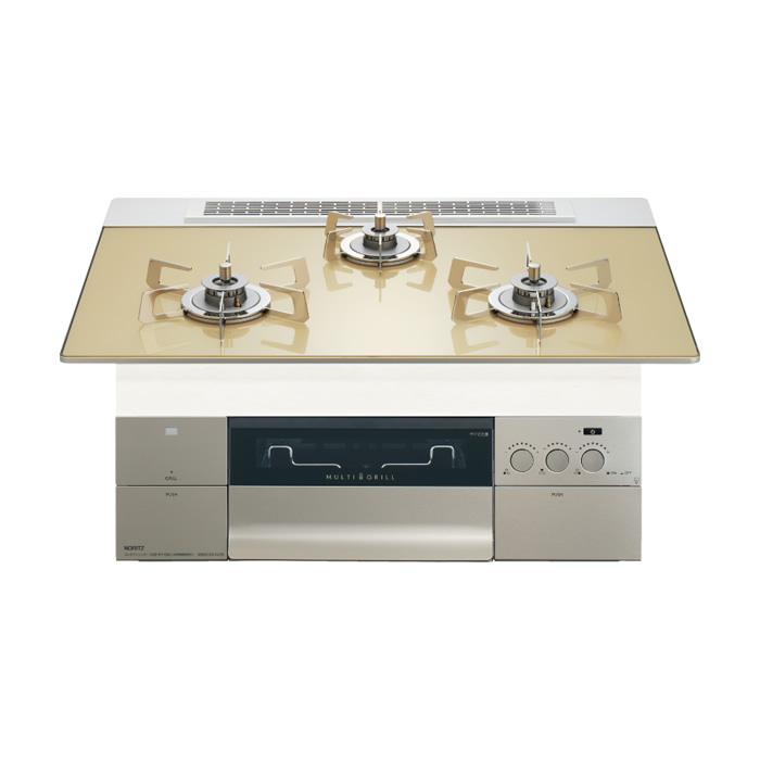 ノーリツ プロパンガス用 75cm天板ビルトインコンロ PROGRE FLAT シャンパンゴールド N3S23PWASFSTESC-LPG