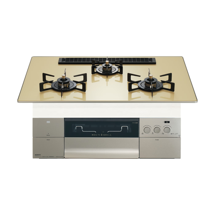 ノーリツ プロパンガス用 75cm天板ビルトインコンロ PROGRE S・FLAT シャンパンゴールド N3S25PWASFSTEC-LPG