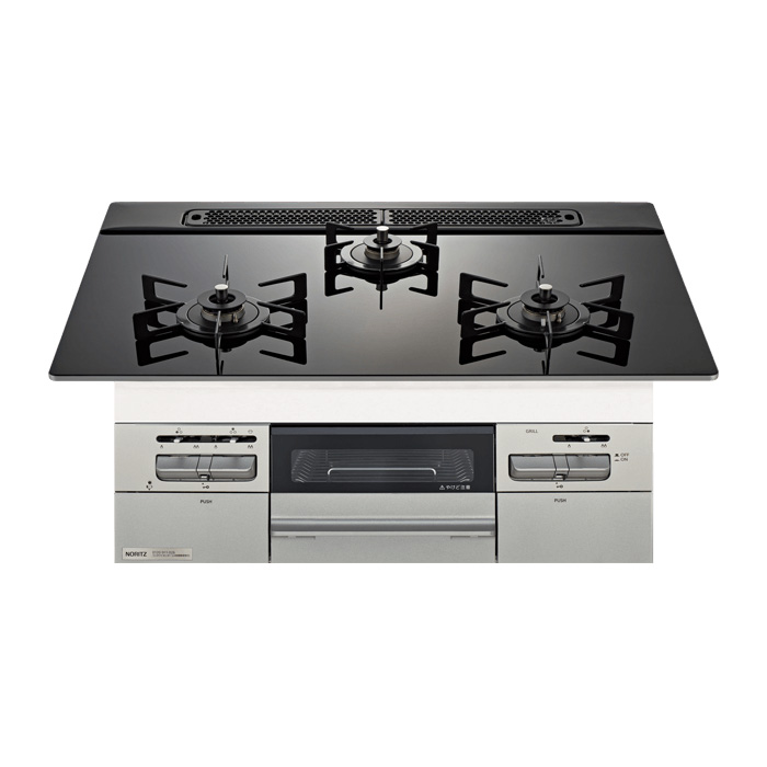 ノーリツ プロパンガス用 75cm天板ビルトインコンロ Mikke ミッケ N3WV7RWAP1SIEC-LPG ブラック