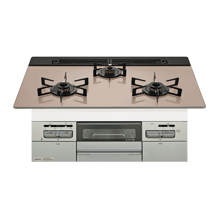 ノーリツ プロパンガス用 75cm天板ビルトインコンロ Mikke ミッケ N3WV7RWAP3SIEC-LPG シルバーピンク