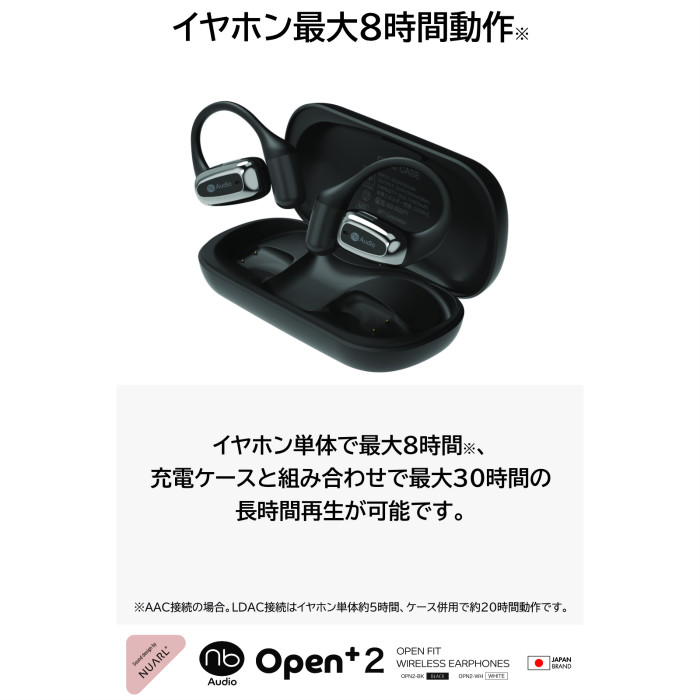 (nb)Audio オープンイヤーイヤホン Open+2 オープンツー 完全ワイヤレスイヤホン OPN2-BK ブラック