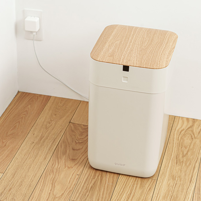 QUADS ゴミ箱 15L ELBIN エルビン 全自動スマートゴミ箱 センサー 自動密封 QS557IV アイボリー×ナチュラルウッド