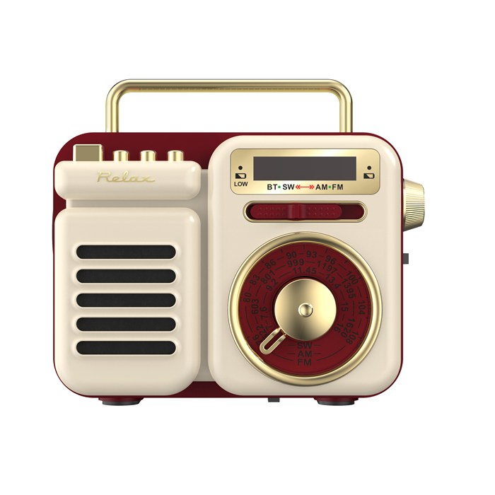 リラックス マルチレトロラジオクロック 手回し充電 / ソーラー充電機能付き RE-096-13 レッド