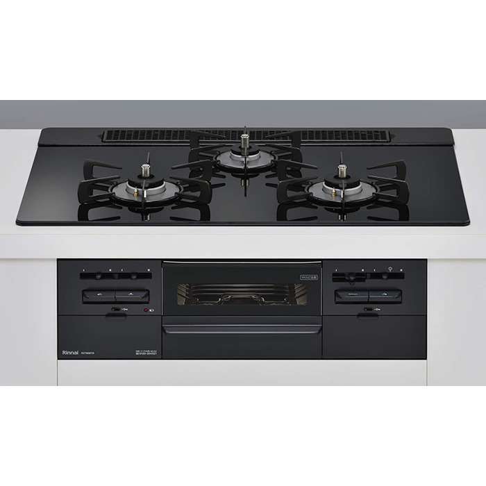 リンナイ ビルトインガスコンロ 75cm プロパンガス用 ガラストップ シアーブラック RS71W36T1RBW-LPG