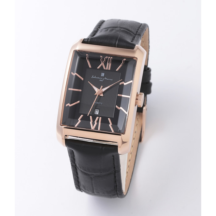 Salvatore Marra サルバトーレマーラ 腕時計 カットガラス 三針 SM21101-PGBK