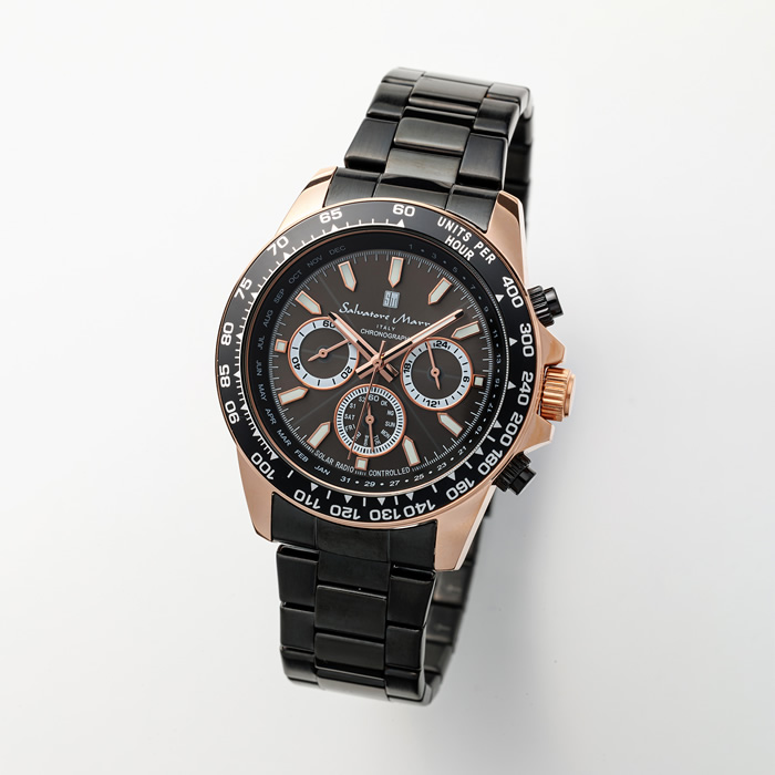 Salvatore Marra サルバトーレマーラ 腕時計 電波ソーラークロノグラフウォッチ SM24108-PGBK