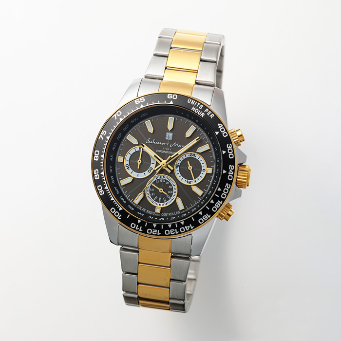 Salvatore Marra サルバトーレマーラ 腕時計 電波ソーラークロノグラフウォッチ SM24108-SSBKGD