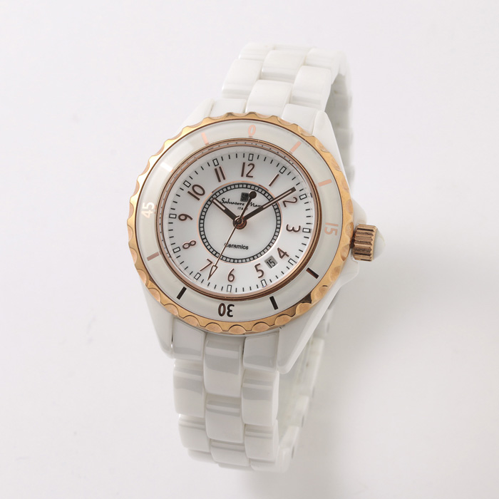 Salvatore Marra サルバトーレマーラ 腕時計 レディース セラミックウォッチ SM25151-PGWHA ピンクゴールド×ホワイト アラビアインデックス