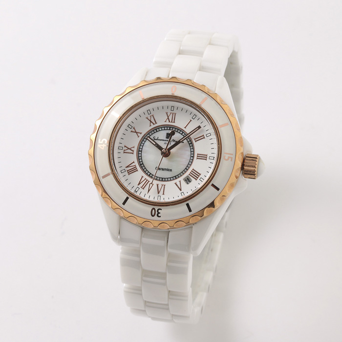 Salvatore Marra サルバトーレマーラ 腕時計 レディース セラミックウォッチ SM25151-PGWHR ピンクゴールド×ホワイト ローマインデックス