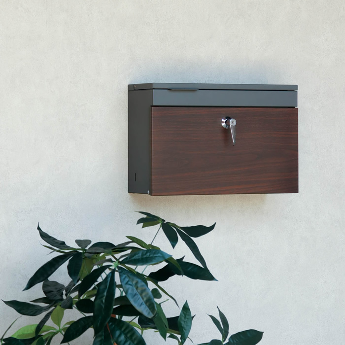 MOJYU 壁掛けポスト Cleo WM-126 グレー ブラウン木目