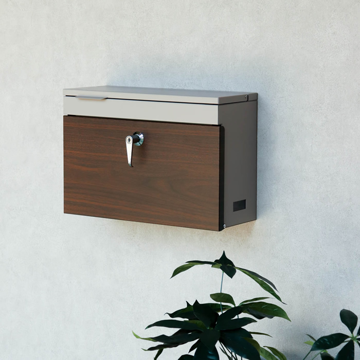 MOJYU 壁掛けポスト Cleo WM-127 ライトベージュ ブラウン木目