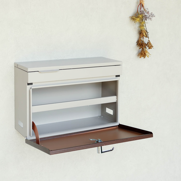 MOJYU 壁掛けポスト Cleo WM-127 ライトベージュ ブラウン木目