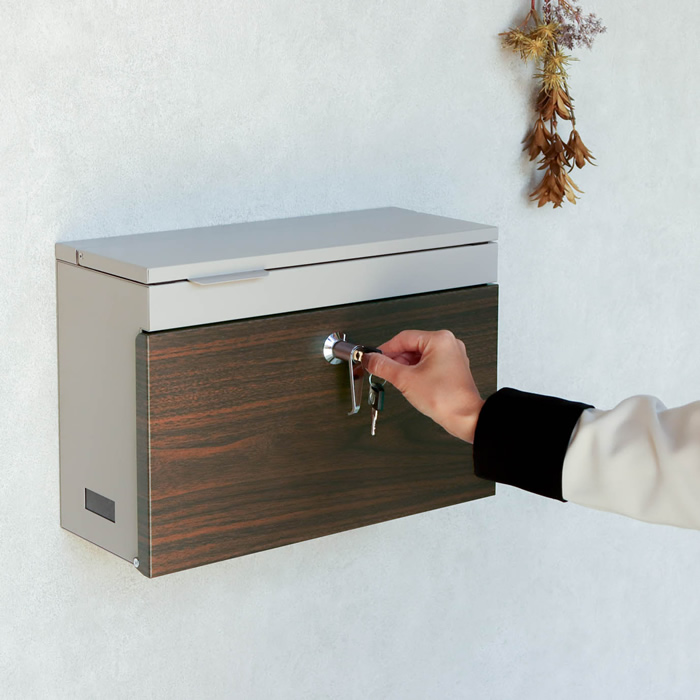 MOJYU 壁掛けポスト Cleo WM-127 ライトベージュ ブラウン木目