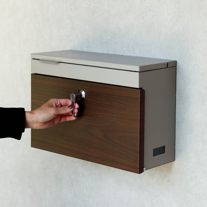 MOJYU 壁掛けポスト Cleo WM-127 ライトベージュ ブラウン木目