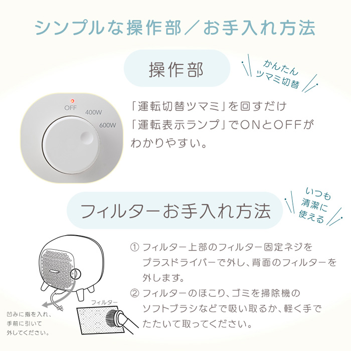 ユアサプライムス コンパクトセラミックヒーター YGT-S640F-W ホワイト 電気ファンヒーター