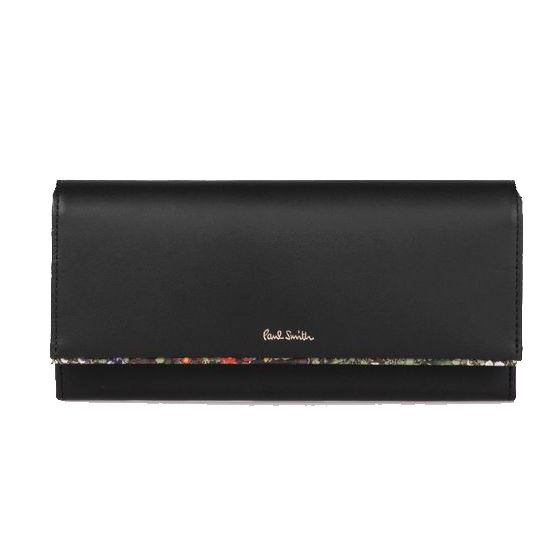 ポールスミス Paul Smith レディース 財布 ガーデンフローラルトリム 長財布 かぶせ ブラック