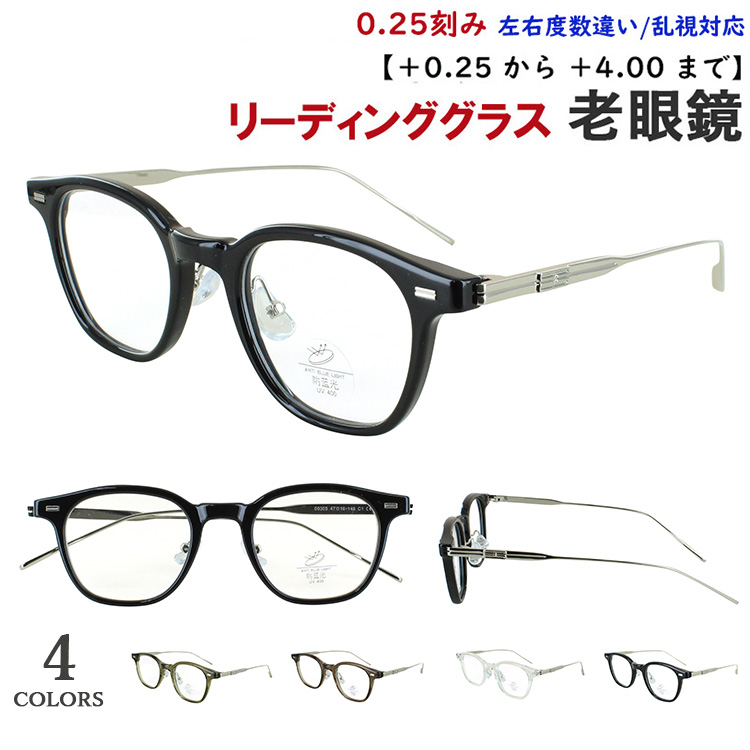セミオーダー 老眼鏡 薄型 非球面レンズメンズ レディース 男女兼用モデルウェリントンタイプのセルとメタルのコンビフレーム鼻パッドは調整可能なクリングス鼻パッドを採用！レンズは紫外線カット(UVカット