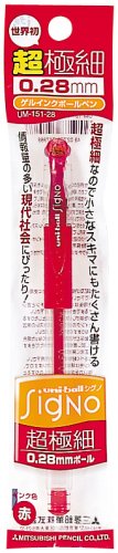 ●0.28ゲルインク●（軸）AS樹脂、ラバーグリップ付 （キャップ）PET樹脂 （クリップ）ABS樹脂●シグノグリップ 超極細0.28 赤 UM-151-28芯径0.28mm替芯UMR-1-28.15