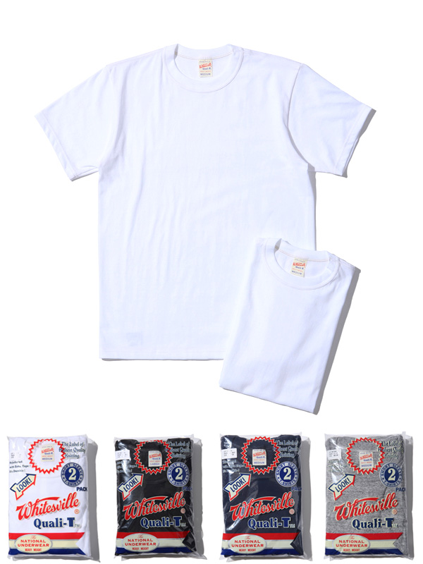 WHITESVILLE 2-PACK T-SHIRT ホワイツヒル 2パックTシャツ 20番手のコーマ糸て編み立てた柔らかく肌触りの良い天竺生地の2枚組パックTシャツ。 身頃は丸胴仕様て、襟には30番