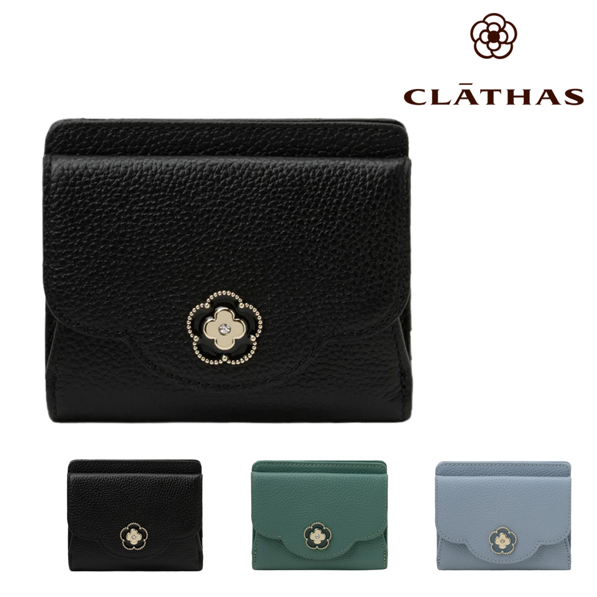クレイサス 二つ折り財布 本革 ペルル レディース 190713 CLATHAS ミニウォレット コンパクト レザー カメリア