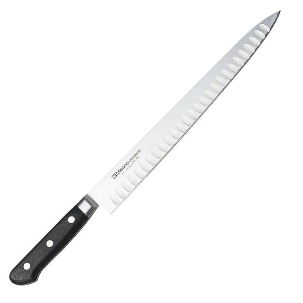 品番：No.529 筋引サーモン 商品仕様：●サイズ：全長390mm、刃渡り270mm ●重量：170g ●材質：ハイカーボン高級13クロム・ステンレス・モリブデン鋼 ・ハンドル…黒強化木 送料に関し